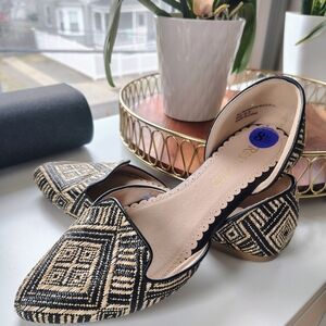 Restricted Black & Beige Geometric D'Orsay Flats
